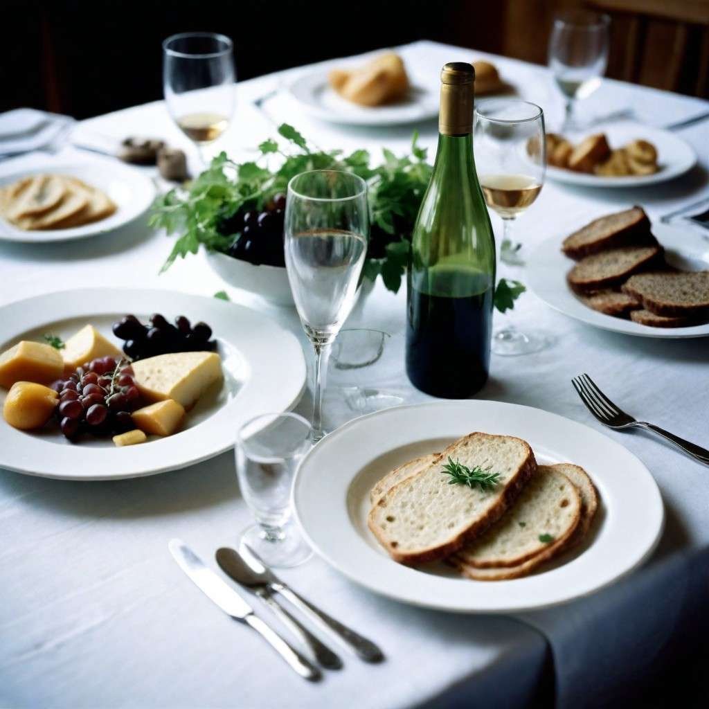 Une image appétissante d'une table dressée avec des plats alsaciens traditionnels, mettant en valeur la variété des saveurs et des textures de la cuisine locale, accompagnée d'un verre de vin blanc alsacien.